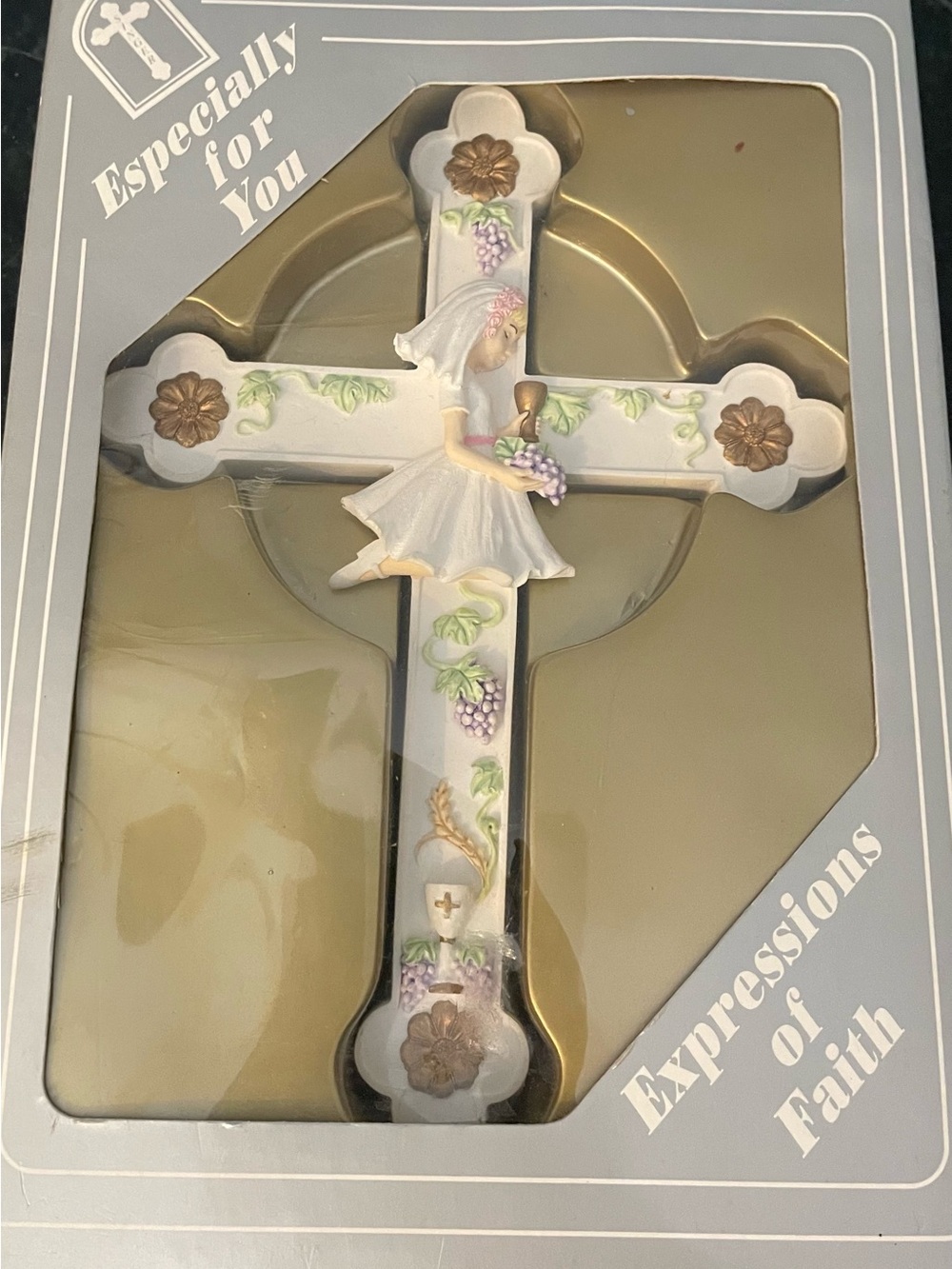 Vintage Singer First Communion Girl Wall Cross 8” Religious Catholic Decor NOS